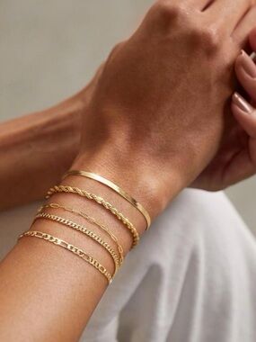NWT~ 5pc Gold 925 Non Tarnish Waterproof Adjustable Bracelet Set